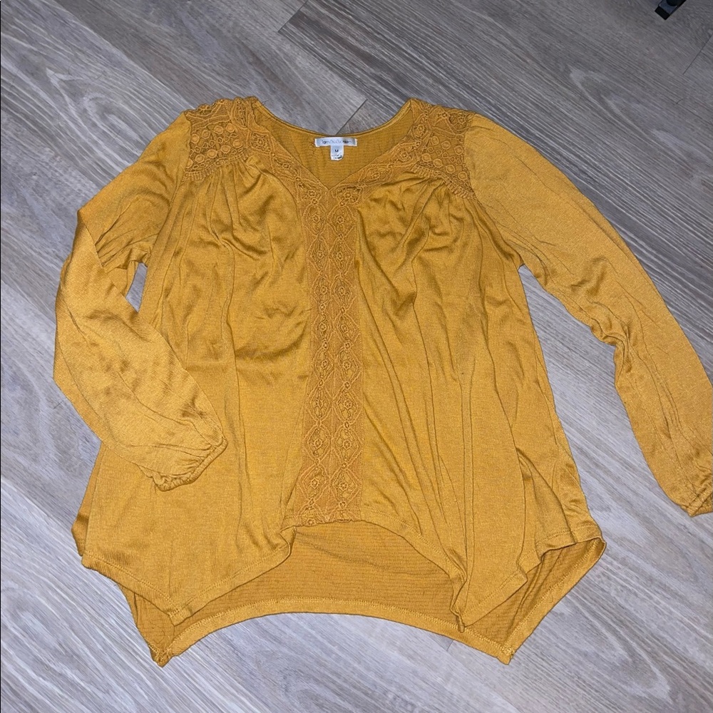mustard long sleeve top v neck